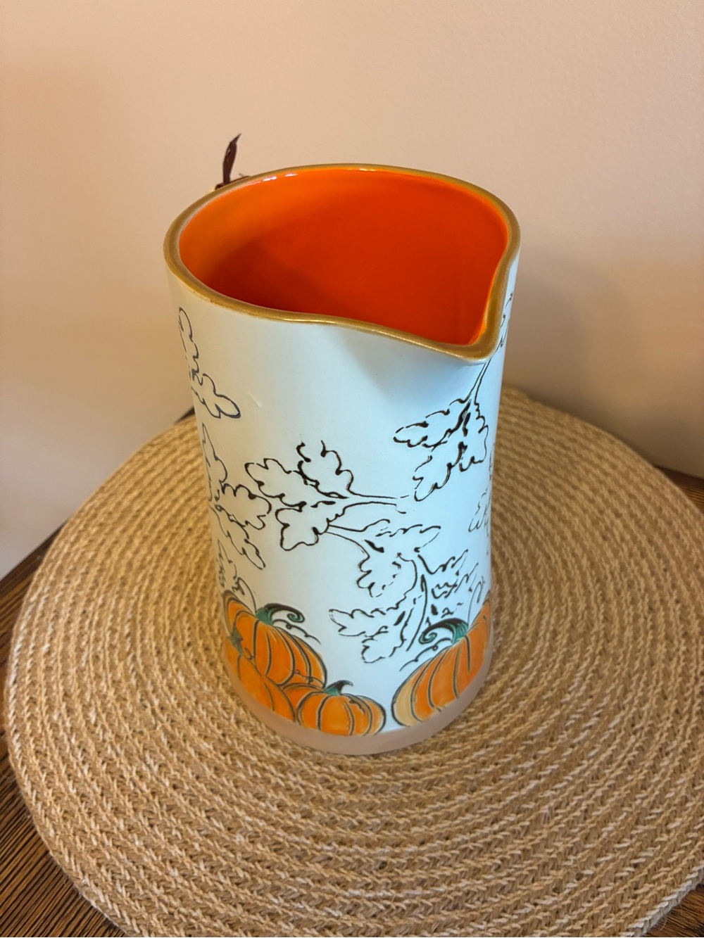 Blue Sky Pumpkin Ceramic Pitcher in Cream and Orange - Picture 4 of 12